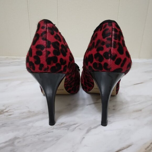 WHBM | NAOMI Red Black Leopard Print Calf Hair Heels | Size 7 - Picture 2 of 11